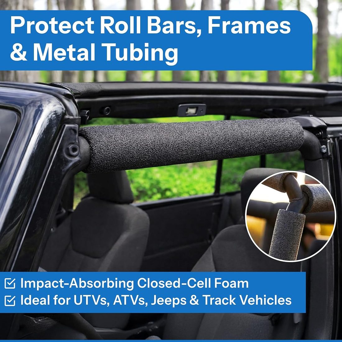 3 Foot Black Roll Bar Padding 4 Pack - fire Retardant view 4