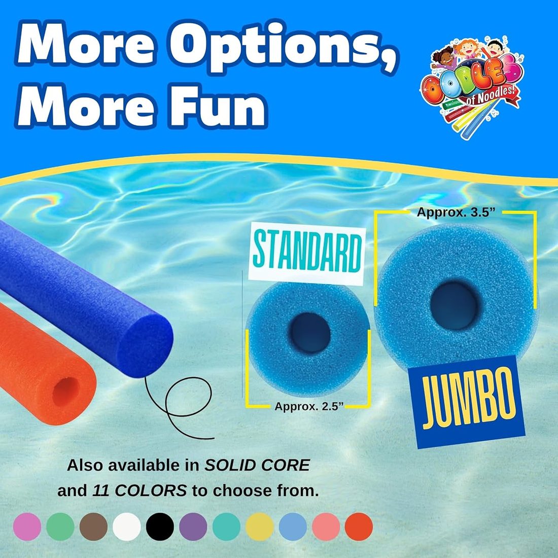 Foam Pool Swim Noodles 2 Pack, 55" x 3.5" Blue, Hollow Core Swimming… view 4