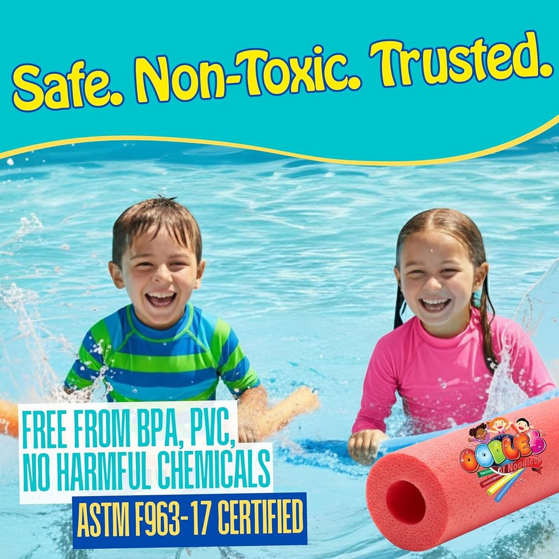 Foam Pool Swim Noodles, 55" x 3.5", Black, 2 Pack view 5
