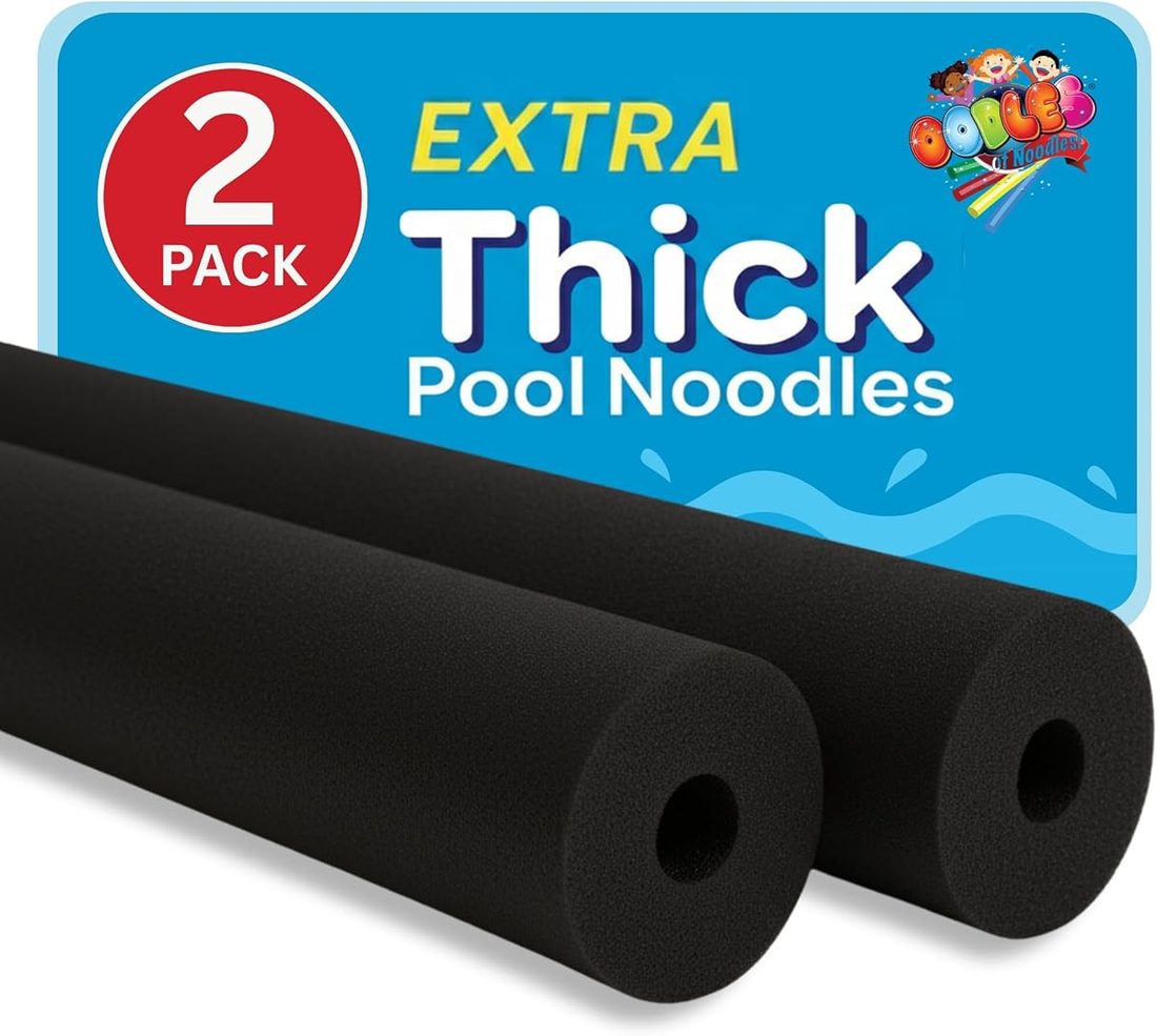 Foam Pool Swim Noodles, 55" x 3.5", Black, 2 Pack