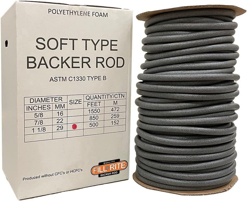 Foam Pre-Caulking Filler Rope, 500ft x 1-1/8in, Grey, Soft-Type Backer Rod